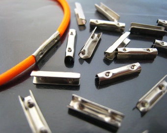 Finding - 20 pcs Silver Metal Fold Over Crimp Head Clips for 2mm Round Elastic Drawcord Rope 11mm x 2mm
