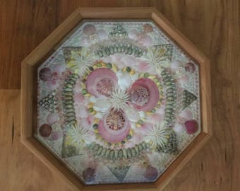 Sailor's Valentine in high quality 10" cherry frame, handmade seashell mosaic, Nautical Beach Dec