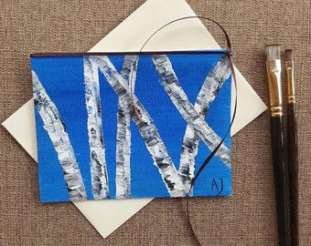 Aspen tree art Aspen tree painting Hand painted card Hand made greeting card Aspen Colorado art Birch tree art Card for dad Card for him