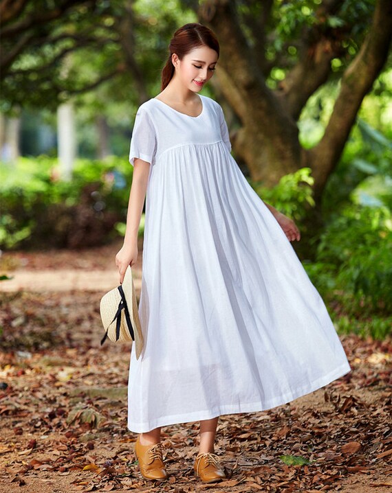 White Dress Maxi Linen Dress Linen Kaftan Long Linen Dress