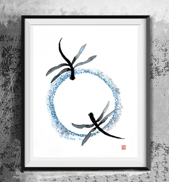 Dragonfly Zen Brush Painting Art Sumi E Ink Dragonfly Zen Brush Painting Art Sumi E Ink