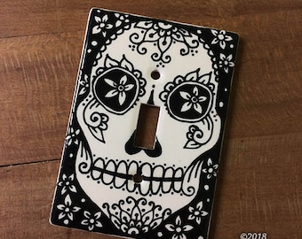DISCOUNT Ceramic Switch Plate Cover - Sugar Skull Dia de los Muertos Home Decor