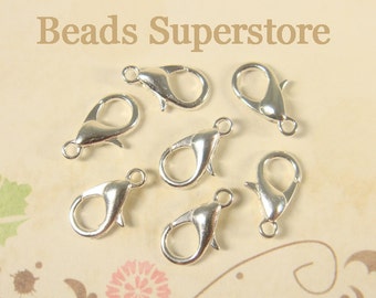 12 mm Silver-Plated Alloy Lobster Claw Clasp - Nickel Free, Lead Free and Cadmium Free - 20 pcs