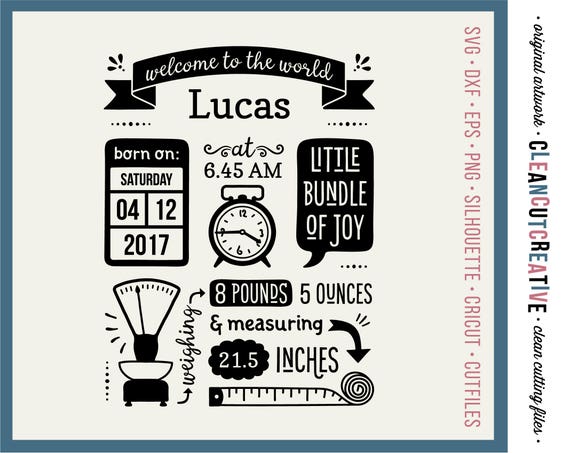SVG Birth Stats Template svg Birth Announcement svg Baby Stats