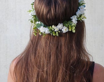 Flower crown wedding, baby's breath look crown, white floral crown, flower headband, bridal headpiece