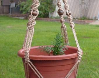 MACRAME Plant Hanger Vintage Style 40 inch Sand 6mm with BEADS (Choose Color)