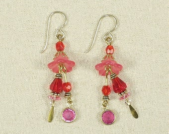 Pink and Red Tulip Earrings- J-11