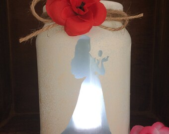Belle beauty and the beast lantern hand painted
