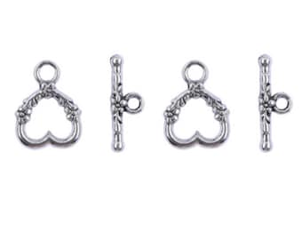Heart Toggle Clasps. 8 Silver Heart Clasps. Flower Necklace Clasp. Bracelet Fastener. Necklace End. Necklace Clip. Jewellery Findings.