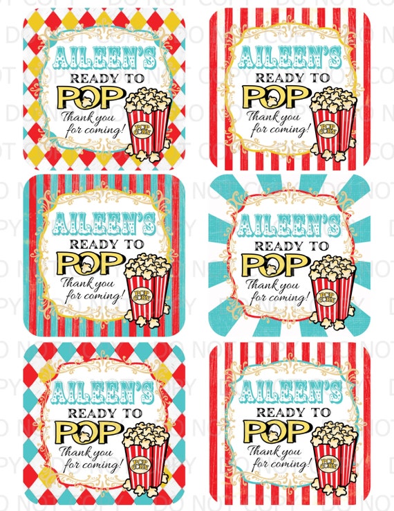 Printable DIY Personalized Circus Carnival Popcorn Theme