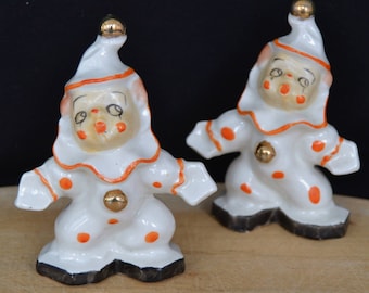 Vintage Clown Salt and Pepper Shakers with Polka Dots Made in Japan