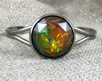 Black Fire Opal Bracelet - Bridesmaid Gift - Black - Cuff Bracelet - Fire Opal - Bracelet - Opal - Jewelry - Opal Bracelet - Fire Opal -