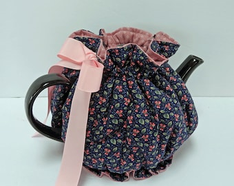 Royal Blue and Pink Snuggie Tea Cozy with Bottom / Ruffle design tea cozy / teapot cozy / tea cozy / teapot cosy / tea cosy
