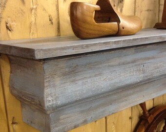 Floating Mantle Shelf made from Reclaimed Wood, Shabby Chic Floating Shelf, Fireplace Mantle, Distressed Beachy Blue Shelf