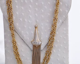 Vintage 1960s Cream Faux Ostrich Mod Handbag by Triangle New York Cream and Gold Shoulder Bag Womens Birthday Gift or Anniversary Gift