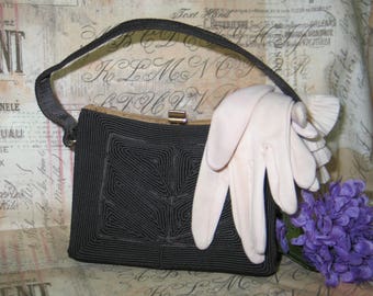 Antique Corded Purse Handbag / Vintage Purse / 1940s / Swing Evening Bag Purse