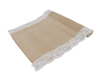 Natural Burlap With Lace Table Runner 16" x 88"