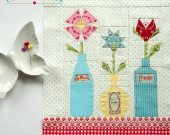 Flowers in Vintage Bottles, a Paper Piecing Pattern