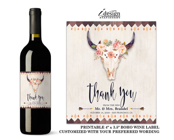 Boho Wedding Wine Label Printable Bridal Party Gifts With Boho Wedding Wine Label Printable Bridal Party Gifts With
