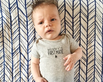 Herringbone Swaddle - Navy Swaddle - Muslin Swaddle - Muslin Baby Blanket