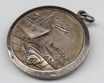 RESERVED for Celluvdan Vintage Georg JENSEN Sterling Silver St Christopher Pendant with Plane Ship and Car design - London 1973 - HEAVY