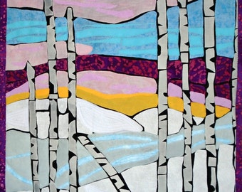 Quilted Wall Hanging, Fabric Art, Art Quilt, Textile Art, Fibre Arts, Fabric Art Quilt, Linda Voth, Winter Birches, Stained Glass Quilt