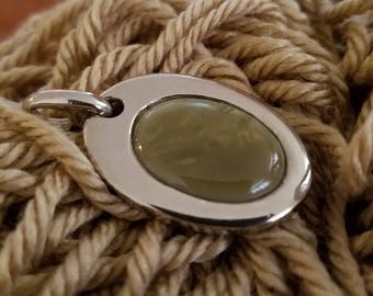 Mid Century Green Prehnite Solid Sterling Silver Pendant