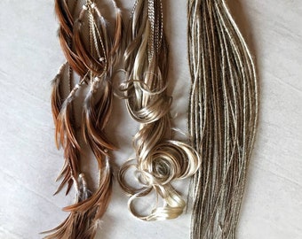 Mix blonde light brown De dreads braids feathers 22" 24" easy to install