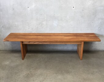 1960's Oak & Walnut Wood Bench (138F8R)