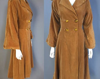 1940s mustard velvet princess coat XS