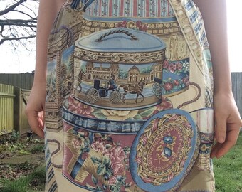 Vintage Novelty Skirt - Vintage Pencil Skirt - High Waist Skirt - Heritage Print Skirt - 1980s Novelty Skirt - Horse Carriage Skirt - Small