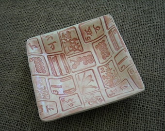 Mahjong Bowl - Oriental Dish - Mahjong Snack Plate - Mahjong Dish - Mahjong Gift - Mahjong Pottery - Mauve Mahjong Bowl