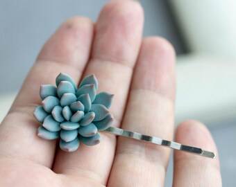 1 pcs Blue Succulent Hair Pins Hairpin Polymer Clay Bobby Pins Hair Decoration Accessory Women Handmade Decoration Wedding Bridal Hair