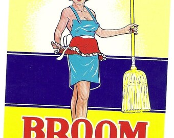 Vintage Woman Broom Label, 1940's