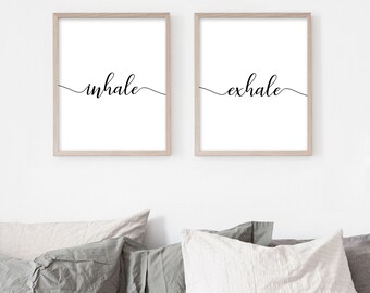 Inhale Exhale print, Set of 2 prints, Black and white print, Typography Print, Office Wall Art, Minimalist Poster, Bedroom print, Home decor