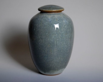Cremation urn, ashes, slate blue