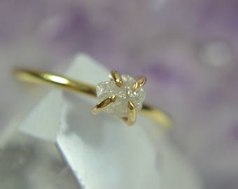Raw Diamond Ring - Sterling Silver & 14k Gold Fill - Alternative Engagement Ring - Gifts for Her