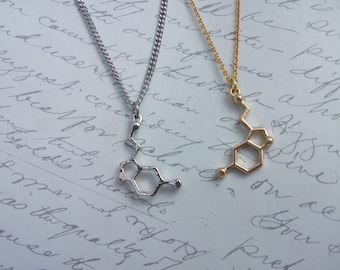 Serotonine molecule necklace in gold or silver