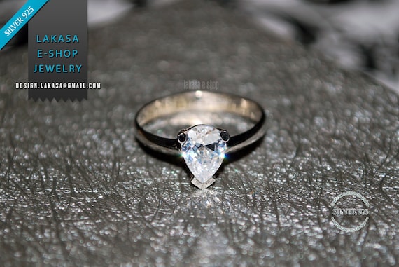 Teardrop Ring Sterling Silver 925 white Gold-plated Jewelry Cubic Zirconia Gift for her mama Birthday Valentine Girlfriend Anniversary Woman