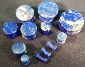 Pair of Lapis Lazuli Plugs / Gauges For Stretched Ears (25mm, 22mm, 19mm, 16mm, 14mm, 12mm, 10mm, 8mm, 6mm, 5mm, 4mm, 3mm)