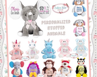 Personalized baby gift ,personalized stuffed animal , birth announcement gift , elephant nursery toy , new baby gift, baby Christmas gift