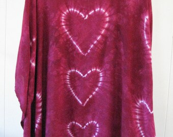 Tie Dye Poncho Maroon with Shibori Hearts