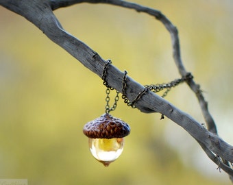 Acorn amber necklace Autumn Fall jewelry botanical resin jewelry nature lover gift, nature lover gift