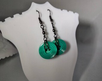 Vintage Aqua Green Buttons Earrings
