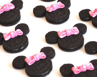Minnie Mouse Bows, Edible Minnie Mouse Bows, Minnie Mouse Cupcake Toppers, Edible Pink Bows, Polka Dot Minnie Mouse Bows, Edible Bows, 12