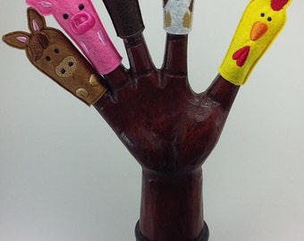 Marionetas de Dedo Animales de Granja: Gallina, Vaca, Toro, Cerdo, Caballo. Felt Finger Puppets Farm Animals. Pack 5 Títeres de Dedo