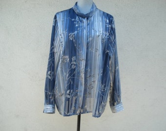 Vintage Blue Blouse Sheer Womans Top, Shirt,Blouse, Clothes
