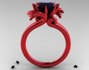 Art Masters 14K Red Gold 3.0 Ct Black Diamond Dragon Engagement Ring R601-14KRGBD