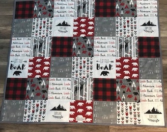 Woodland Bear & Deer Whole Cloth Baby Quilt