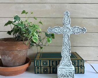 White Decorative Cross / Cast Iron Cross / Vintage Cross Decor / Wall Decor / Gallery Wall / Religious Wall Decor / Shabby Chippy/ Farmhouse